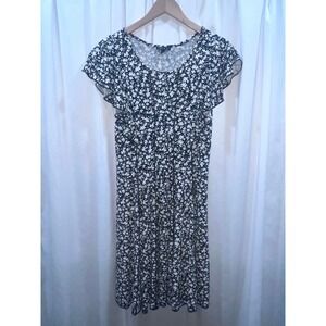 Sami & Jo Womens Black White Floral Flutter Sleeve A-Line Dress Small Stretch